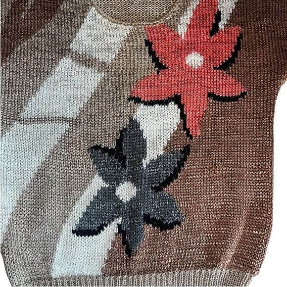 Vintage 80’s Cap Sleeve Hand Knit Sweater with Floral Design by Christine SM - Picture 6 of 10